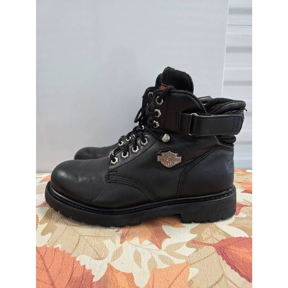 Harley Davidson Mens 9.5 EU 42.5 Black Leather Motorcycle Ankle Boots 91017 - Picture 1 of 6